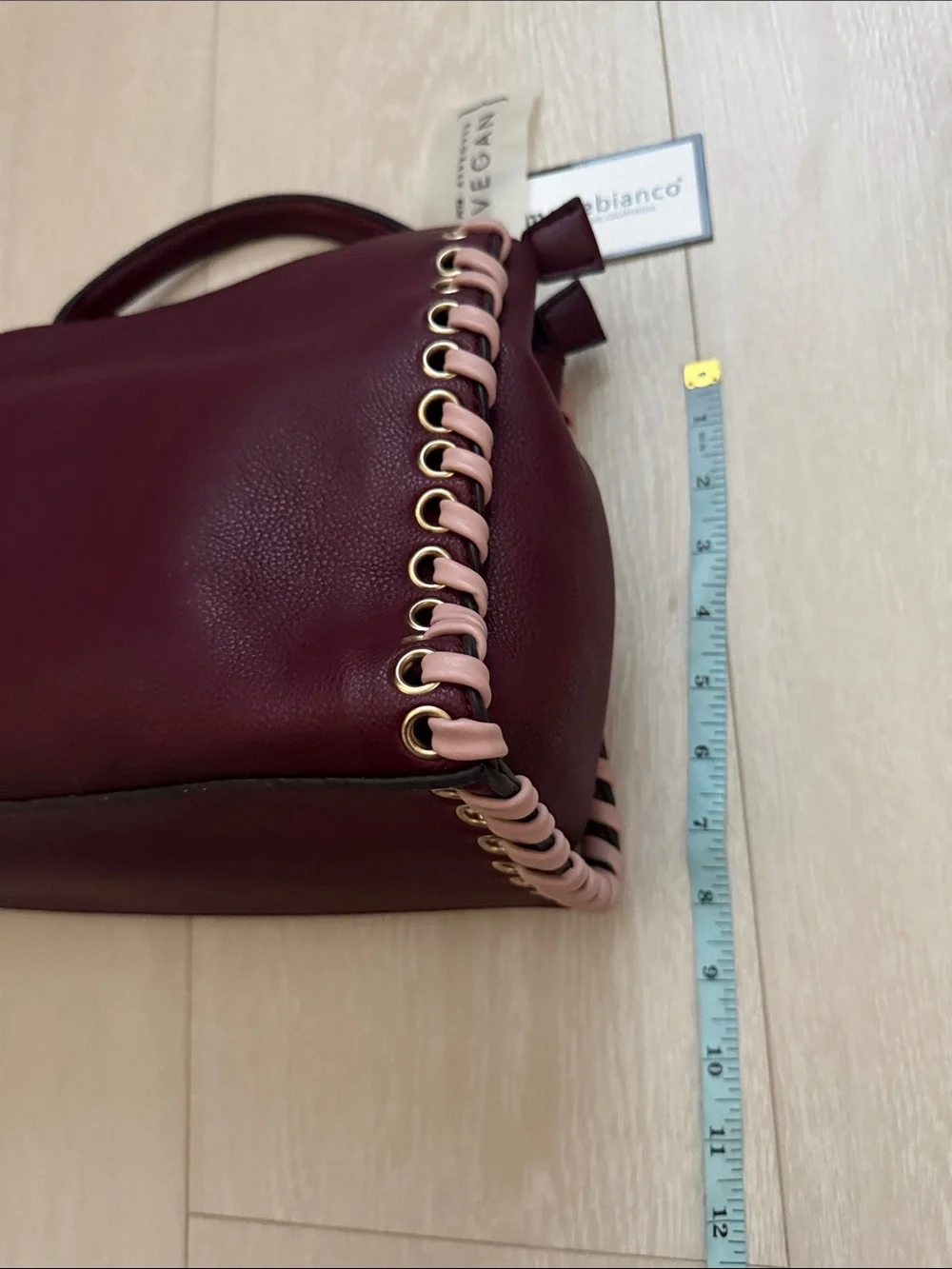 Melie Bianco Burgundy Satchel with Pink Braided Trim